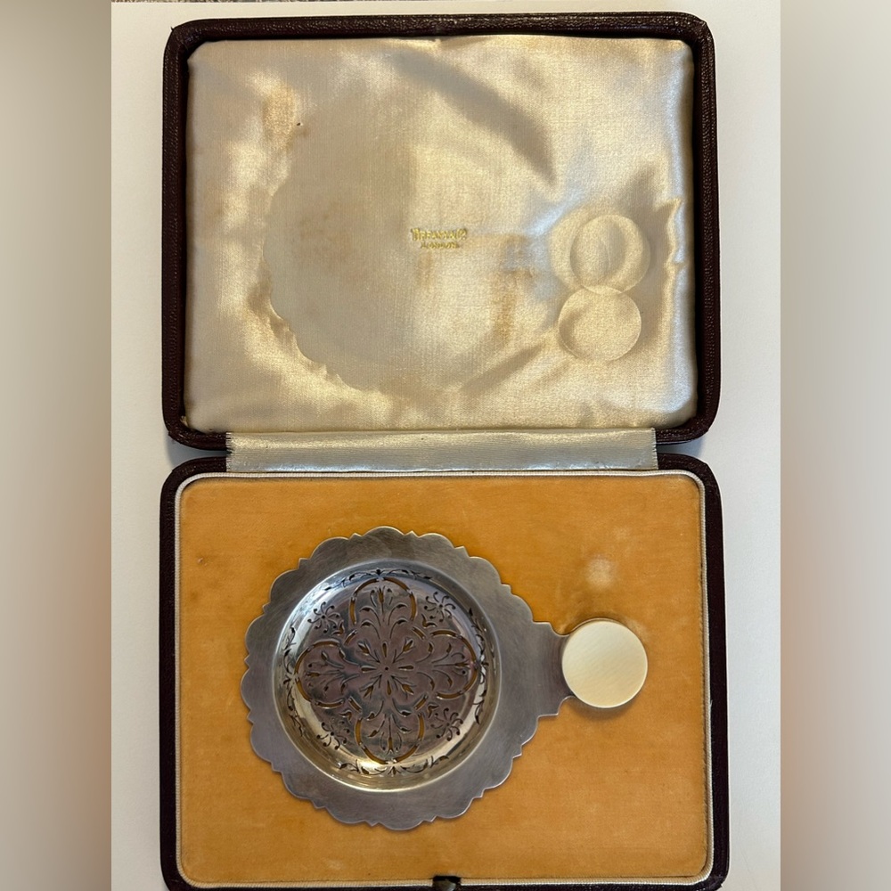 Antique Tiffany & Co. London Sterling Silver Tea Strainer Original Box !RARE!